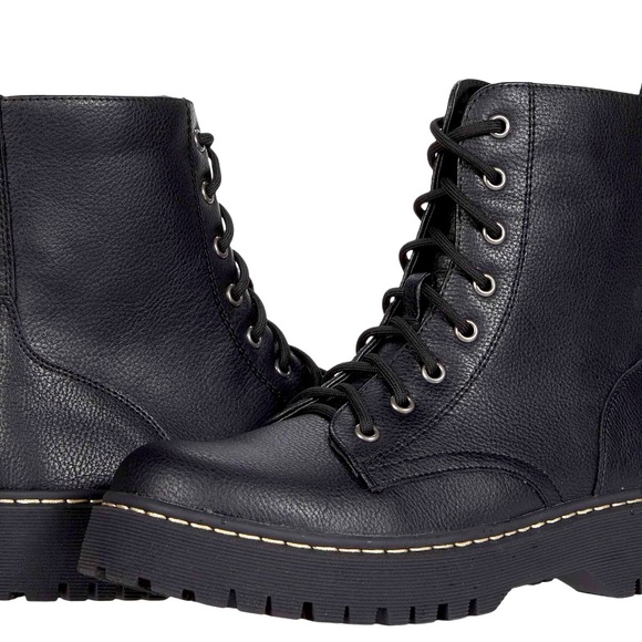 Black Leather Lace-up Combat Boots — Brand New! - Picture 1 of 5